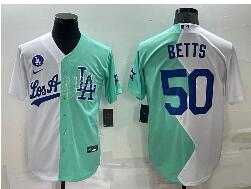 Men's Los Angeles Dodgers #50 Mookie Betts White Green Two Tone 2022 Celebrity Softball Game Cool Base Jersey