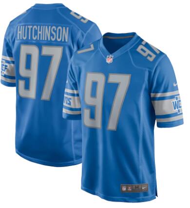 Men's Detroit Lions Aidan Hutchinson Nike Blue 2022 NFL Stitched Jersey