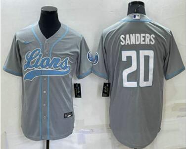 Men's Detroit Lions #20 Barry Sanders Grey Stitched MLB Cool Base Nike Baseball Jersey