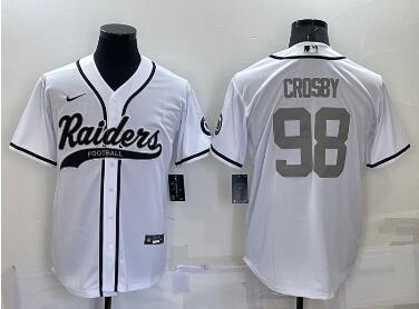 Men's Las Vegas Raiders #98 Maxx Crosby White Grey Stitched MLB Cool Base Nike Baseball Jersey