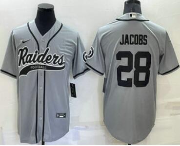 Men's Las Vegas Raiders #28 Josh Jacobs Grey Stitched MLB Cool Base Nike Baseball Jersey