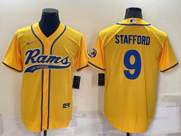Men's Los Angeles Rams #9 Matthew Stafford Yellow Cool Base Stitched Baseball Jersey