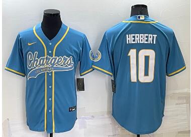 Men's Los Angeles Chargers #10 Justin Herbert Light Blue Stitched MLB Cool Base Nike Baseball Jersey