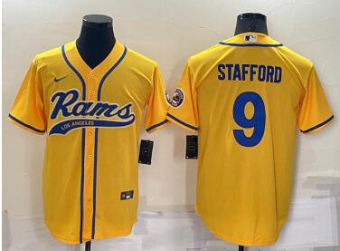 Men's Los Angeles Rams #9 Matthew Stafford Yellow Cool Base Stitched Baseball Jersey