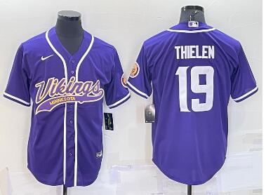 Men's Minnesota Vikings #19 Adam Thielen Purple With Patch Cool Base Stitched Baseball Jersey