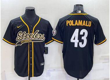 Men's Pittsburgh Steelers #43 Troy Polamalu Black With Patch Cool Base Stitched Baseball Jersey