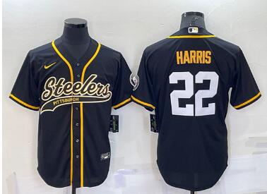 Men's Pittsburgh Steelers #22 Najee Harris Black With Patch Cool Base Stitched Baseball Jersey