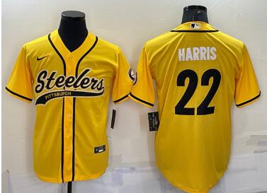 Men's Pittsburgh Steelers #22 Najee Harris Gold With Patch Cool Base Stitched Baseball Jersey