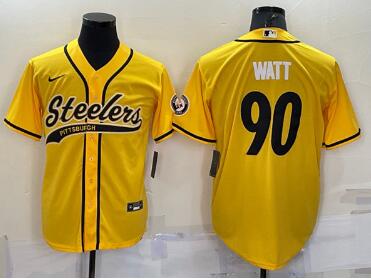 Men's Pittsburgh Steelers #90 T.J. Watt Gold With Patch Cool Base Stitched Baseball Jersey
