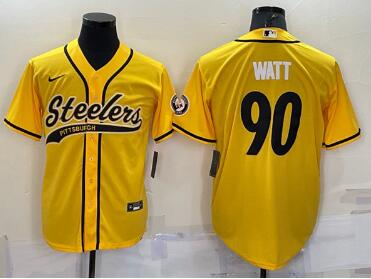Men's Pittsburgh Steelers #90 T.J. Watt Gold With Patch Cool Base Stitched Baseball Jersey
