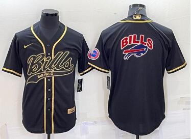 Men's Buffalo Bills Black Team Big Logo With Patch Cool Base Stitched Baseball Jersey