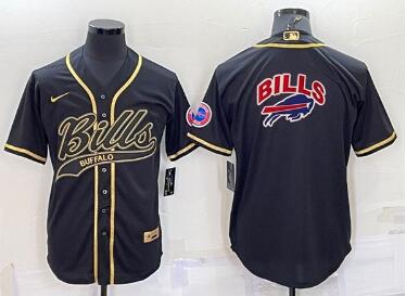 Men's Buffalo Bills Black Team Big Logo With Patch Cool Base Stitched Baseball Jersey