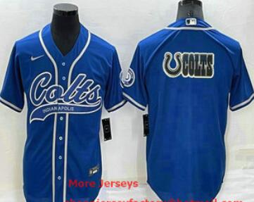 Men's Indianapolis Colts Blue Team Big Logo With Patch Cool Base Stitched Baseball Jersey