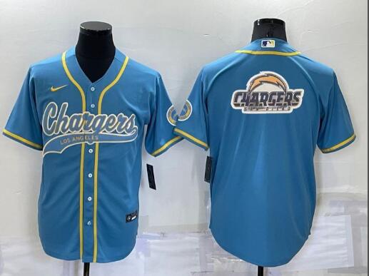 Men's Los Angeles Chargers Light Blue Team Big Logo With Patch Cool Base Stitched Baseball Jersey