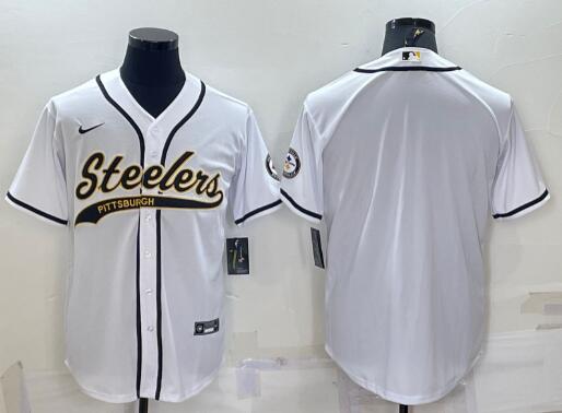 Men's Pittsburgh Steelers White Team Big Logo With Patch Cool Base Stitched Baseball Jersey