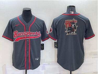 Men's Tampa Bay Buccaneers Grey Team Big Logo With Patch Cool Base Stitched Baseball Jersey