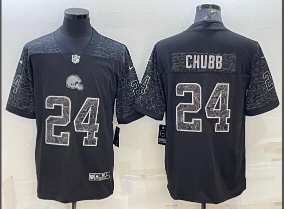 Men's  Cleveland Browns #24 Nick Chubb  Black Reflective Limited Stitched Football Jersey