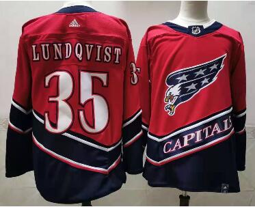 Men's Washington Capitals #35 Henrik Lundqvist Red 2021 Retro Stitched NHL Jersey