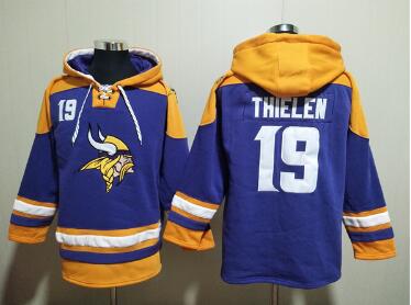 Men's Minnesota Vikings #19 Adam Thielen Purple Yellow Ageless Must-Have Lace-Up Pullover Hoodie