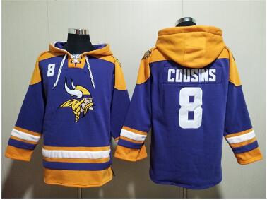 Men's Minnesota Vikings #8 Kirk Cousins Purple Yellow Ageless Must-Have Lace-Up Pullover Hoodie