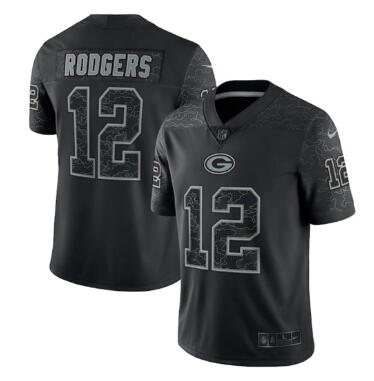 Men's Green Bay Packers #12 Aaron Rodgers Black Reflective Limited Stitched Football Jersey