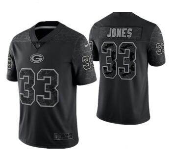 Men's Green Bay Packers #33 Aaron Jones Black Reflective Limited Stitched Football Jersey