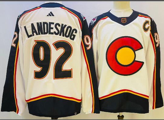 Men's Colorado Avalanche #92 Gabriel Landeskog White 2022-23 Reverse Retro Stitched Jersey