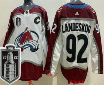 Men's Colorado Avalanche #92 Gabriel Landeskog White 2022 Stanley Cup Stitched Jersey