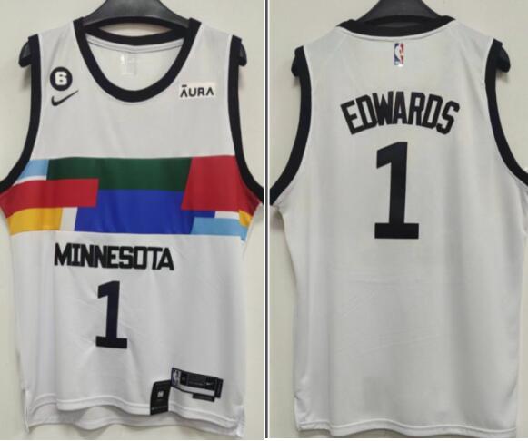 Nike Men's 2022-23 City Edition Minnesota Timberwolves Anthony Edwards #1 White  Stitched Jersey