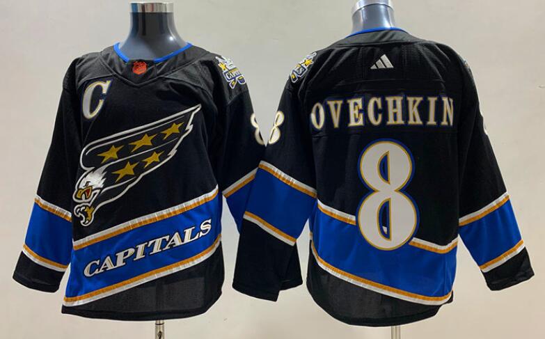 Men's Washington Capitals #8 Alex Ovechkin Black 2022-23 Reverse Retro Stitched Jersey