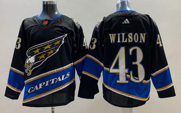 Men's Washington Capitals #43 Tom Wilson Black 2022-23 Reverse Retro Stitched Jersey