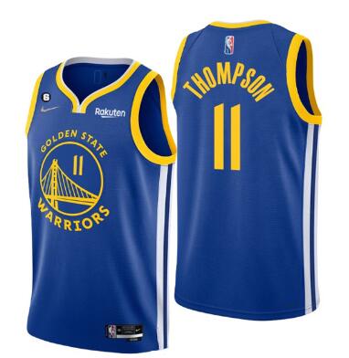 Men's Golden State Warriors #11 Klay Thompson Royal With No.6 Patch Stitched Jersey