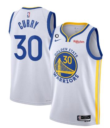 Men's Golden State Warriors #30 Stephen Curry White With No.6 Patch Stitched Jersey