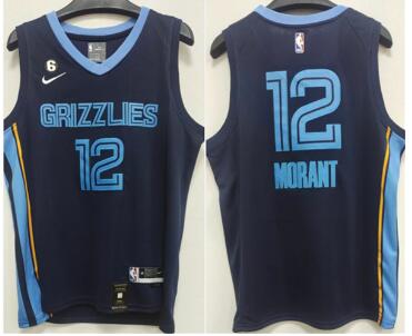 Men's Memphis Grizzlies #12 Ja Morant Navy With NO.6 Patch Stitched Jersey