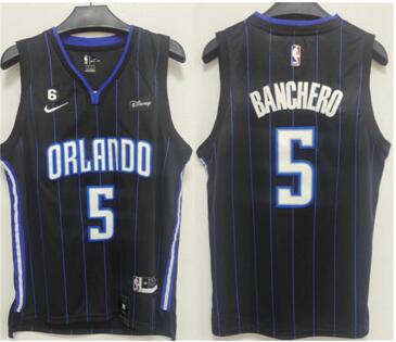 Men's Orlando Magic #5 Paolo Banchero Black With No.6 Patch Icon Edition Stitched Swingman Jersey