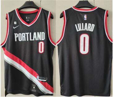 Men's Portland Trail Blazers #0 Damian Lillard Black With No.6 Patch Stitched Basketball Jersey