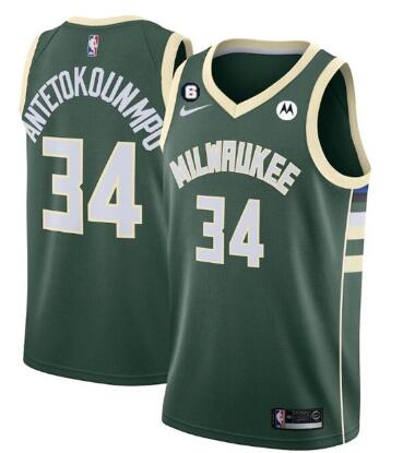 Men's Milwaukee Bucks #34 Giannis Antetokounmpo White With No.6 Patch Stitched Basketball Jersey