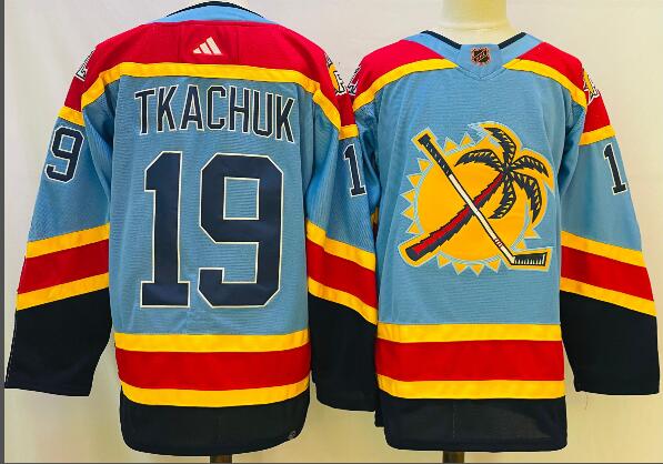 Men's Florida Panthers #19 Matthew Tkachuk Blue 2022 Reverse Retro Stitched Jersey