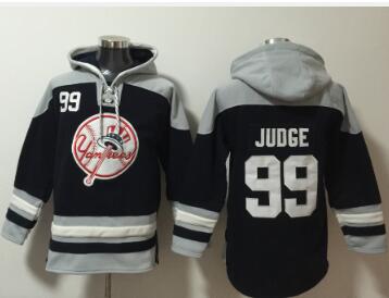 Men's New York Yankees #99 Aaron Judge Navy Blue Ageless Must Have Lace Up Pullover Hoodie