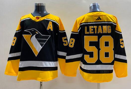 Men's Pittsburgh Penguins #58 Kris Letang Black 2022 Reverse Retro Stitched Jersey