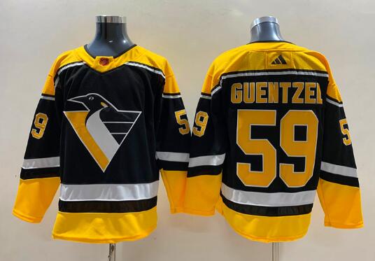 Men's Pittsburgh Penguins #59 Jake Guentzel Black 2022 Reverse Retro Stitched Jersey