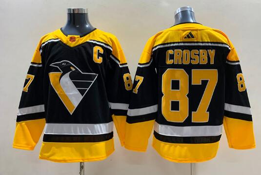 Men's Pittsburgh Penguins #87 Sidney Crosby Black 2022-23 Reverse Retro Stitched Jersey