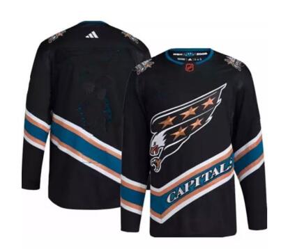 Men's Washington Capitals Blank Black 2022-23 Reverse Retro Stitched Jersey