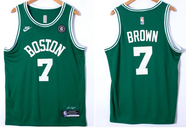 Men's Boston Celtics #7 Jaylen Brown  No.6 Patch Stitched Basketball Jersey