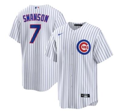 Men's Chicago Cubs #7 Dansby Swanson White Cool Base Stitched Baseball Nike Jersey