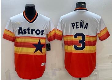 Men's Houston Astros #3 Jeremy Pena Orange Rainbow Cool Base Stitched Jersey