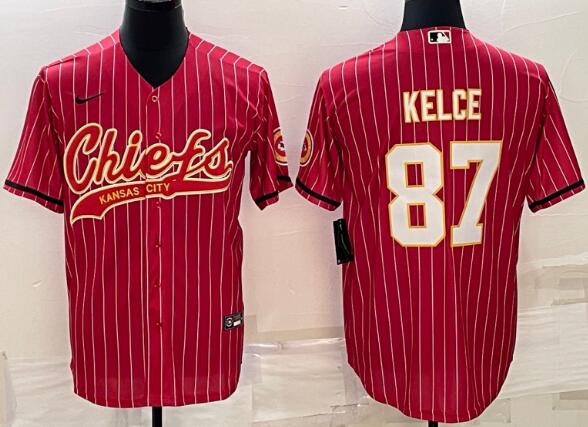 Men's Kansas City Chiefs #87 Travis Kelce Red With Patch Cool Base Stitched Baseball Jersey