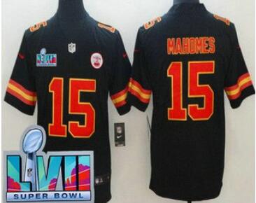 Men's Kansas City Chiefs #15 Patrick Mahomes Limited Black Super Bowl LVII Vapor Jersey