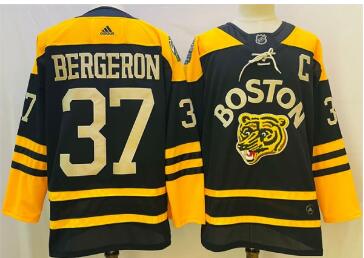 Men's Boston Bruins #37 Patrice Bergeron Black Classic Primegreen Stitched Jersey