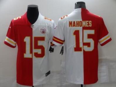 Kansas City Chiefs #15 Patrick Mahomes Red White Split Vapor Limited Stitched Jersey